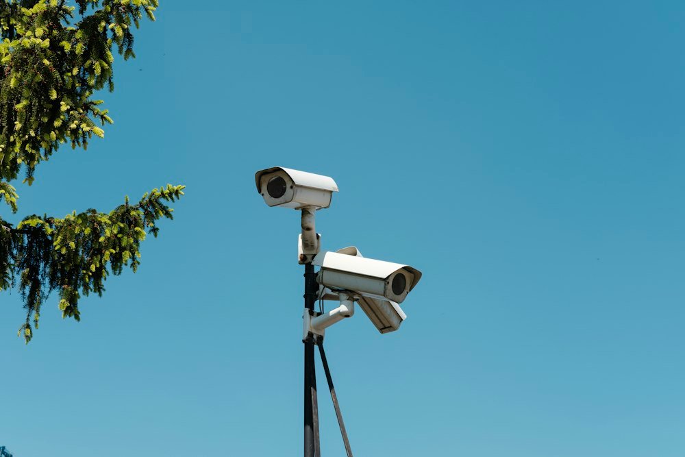 Surveillance camera mounted outdoors