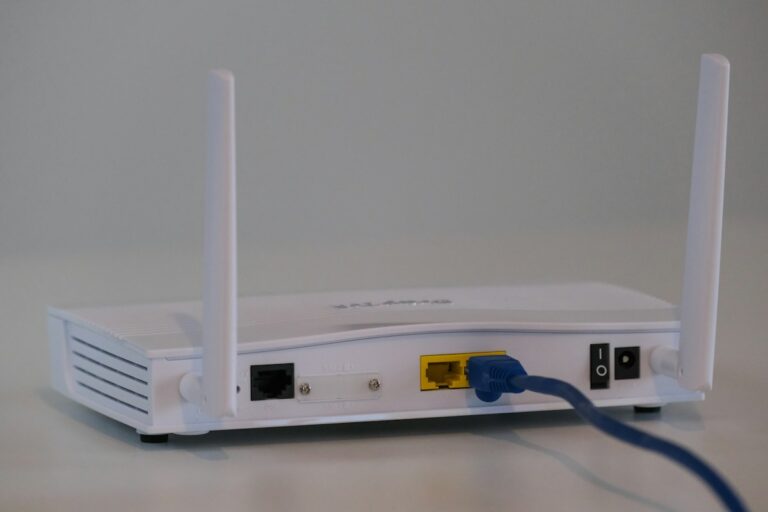 Broadband router with an Ethernet cable connected at the rear
