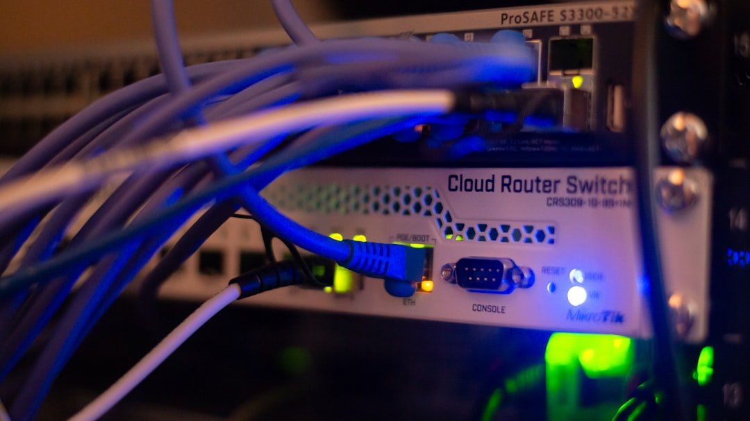 Network equipment with Ethernet cables for firewall VLAN and office network setup